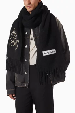 Buy Acne Studios Black Bicolour Heavy Scarf in Alpaca-blend For