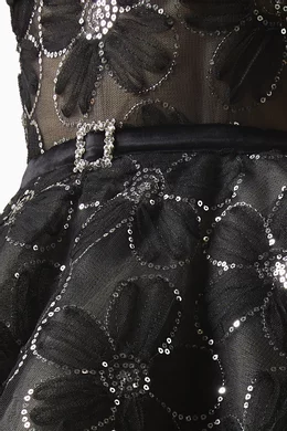 midi black formal dresses SINGLE SHOULDER BOW DETAIL FLARE MIDI DRESS WITH POCKETS (BLACK) main image 0