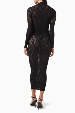 knit lace mock neck dress skims Skims Knit Lace Mock Neck Midi Dress in Black