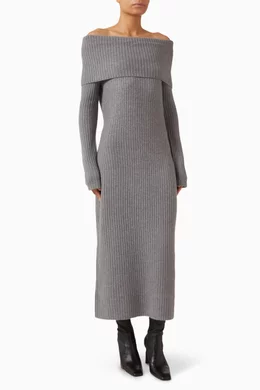 rustic grey dresser Grey Cable Knit Off Shoulder Jumper Dress