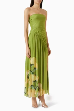drop waist maxi dress green Rent Bec + Bridge Fleur Asymmetric Midi Dress main image 0