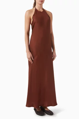 Buy St Agni Orange Halter Midi Dress in Silk Twill For Women Online |  Ounass Saudi