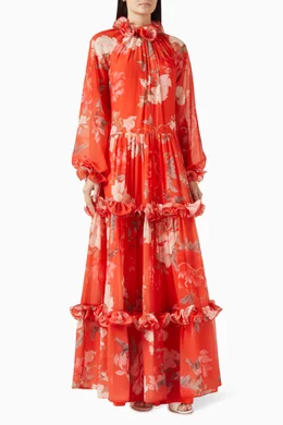 Buy Leo Lin Orange Angela Ruffled Maxi Dress in Viscose For Women Online |  Ounass Saudi