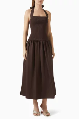 Buy Shona Joy Brown Aliah Halter Midi Dress in Cotton-poplin For Women  Online | Ounass Saudi