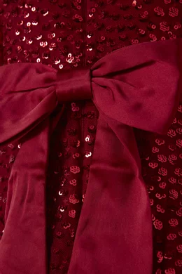 open lace back dress Scallop Sequin Round Neck Ankle Gown – Red main image 1