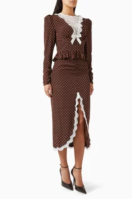 chinese dress ladies AZURIERA Marie Silk Polka Dot Slip Dress with Lace Trim