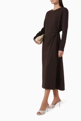 fall bodycon midi dress PRETTYGARDEN Midi Dresses for Women Fall Fashion Long Sleeve Ruched Bo