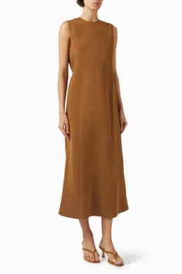 chinese dress ladies Lizzy Brown Linen Mini Dress