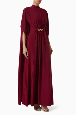 club l cape dress Mimi | White Slashed-Neck Maxi Dress With Cape Sleeve Detail