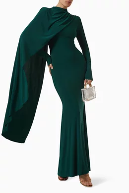 Buy Club L London Green Always Cape Dress in Jersey For Women Online |  Ounass Saudi