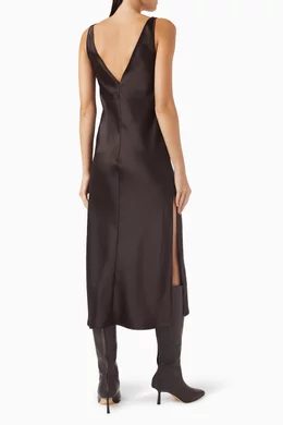 Buy COS Brown Lace-trim Midi Dress in Satin For Women Online | Ounass Saudi