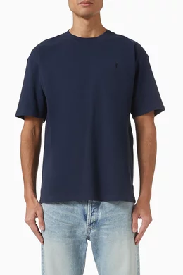 Buy SAINT LAURENT Blue Cassandre Oversized T-shirt in Piqué For