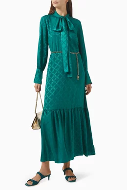 navy gowns & formal dresses Navy 3/4 Sleeve High Neck Embroidered A Line Gown