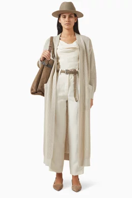 Buy Brunello Cucinelli Neutral Sparkling Net Cardigan in Cotton