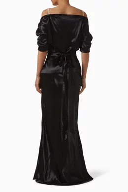 Buy Miu Miu Black Off-shoulder Dress in Satin For Women Online
