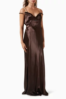 Buy Miu Miu Brown Logo Dress in Satin For Women Online | Ounass Saudi