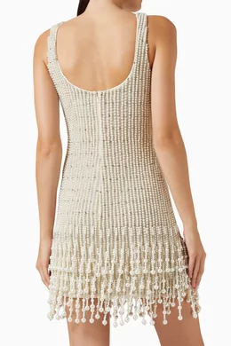 mac duggal white pearl beaded square neck mini dress Mac Duggal Imitation Pearl-Embellished Beaded Minidress