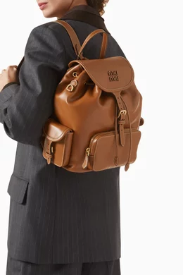 Buy Miu Miu Brown Large Logo Backpack in Leather For Women Online