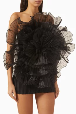 lidee black mini dress Senorita Off-Shoulder Lettuce Edge Detail Ruched Mini Dress Black main image 0