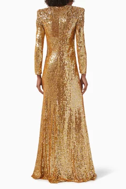 slim fit dress slacks Jenny Packham Nude & Gold Sequin Beaded Gown sz 4