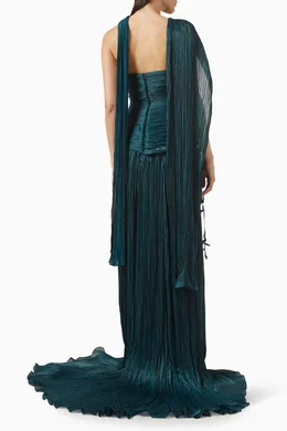 Buy Marmar Halim Green Pleated Scarf Gown For Women Online | Ounass Saudi