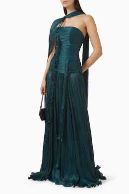 Buy Marmar Halim Green Pleated Scarf Gown For Women Online | Ounass Saudi