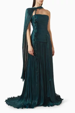 Buy Marmar Halim Green Pleated Scarf Gown For Women Online | Ounass Saudi