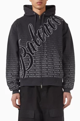 Buy Balenciaga Black Big B Oversized Zip-up Hoodie in Dry Fleece