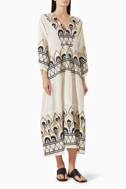 sachin and babi light blue dress Greek Archaic Kori | Midi Kaftan With Gold Embroidery White 