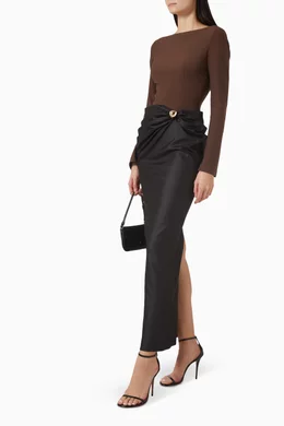 Buy Lallee Brown Asymmetrical Drape Pencil Dress For Women Online | Ounass  Saudi