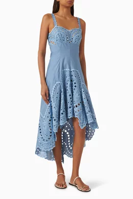 Buy Charo Ruiz Blue Caspian Broderie Anglaise Dress in Cotton Blend For  Women Online | Ounass Saudi