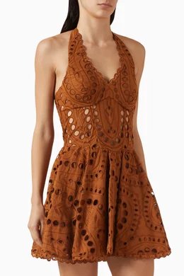 Buy Charo Ruiz Brown Sandlight Broderie Anglaise Dress in Cotton Blend For  Women Online | Ounass Saudi