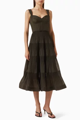 Buy Zimmermann Green Pleated Draped Midi Dress For Women Online