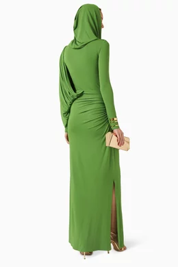 Buy Elisabetta Franchi Green Hooded Jersey Maxi Dress with Bracelet Cuffs  For Women Online | Ounass Saudi