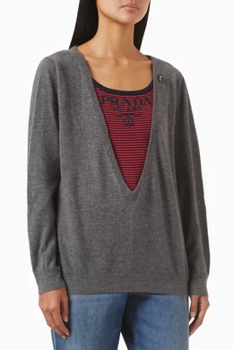 Buy Prada Grey V-neck Sweater in Cashmere For Women Online
