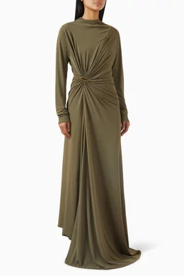 Buy Bottega Veneta Green Prisma Brooch Midi Dress in Crepe Viscose Jersey  For Women Online | Ounass Saudi