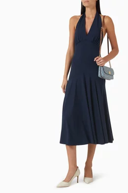 michael kors navy halter dress MICHAEL Michael Kors HALTER LONG MIDI - Day dress - midnight blue/dark blue