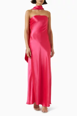 fitted lace wedding dress THE LILIA SATIN DRESS – MISHA main image 0