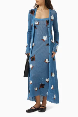 marni crochet dress Brown and blue striped cotton crochet dress