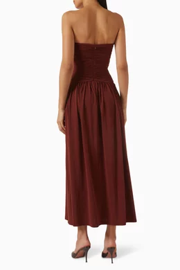 brown bandeau midi dress Beige Bandeau Pleated Midi Dress  self-portrait-US