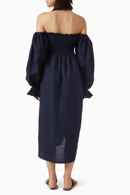 chinese dress ladies Atlanta Linen Dress with Rose Detail in Black Vichy – Sleeper main image 0