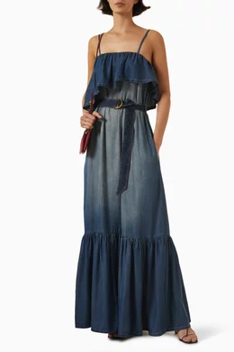 white christmas dresses Pinko - Denim Mini Dress with Diamond and Rhinestone Motif main image 1