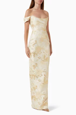 Buy Sau Lee Gold Jackson One-shoulder Gown in Jacquard For Women Online |  Ounass Saudi