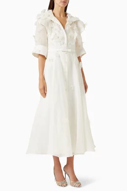 Buy Leo Lin White Anya Petal Midi Dress For Women Online | Ounass Saudi