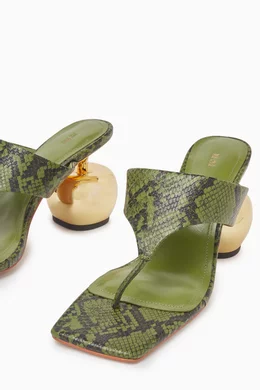 Buy JW PEI Green Naomi Snakeskin 85 Mule Sandals in Vegan Leather