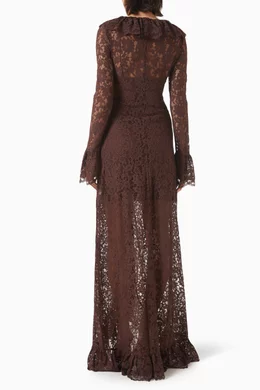 de la vali brown lace dress de LA VALI Noor Maxi Dress in Brown