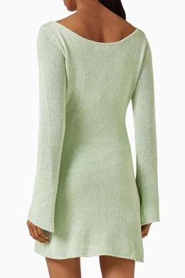 green tent dress w Pleated Waist With an abstract fish main image 1