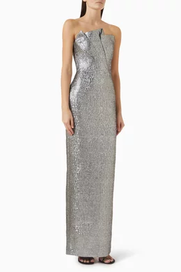 roland mouret grey dress Buy Pleated Strapless Jacquard Gown For Women Online Employee Favorites Promo
