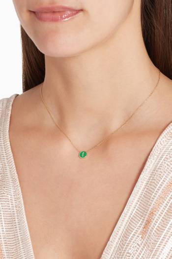 hover state of Yellow Gold & Green Enamel Alef Necklace 