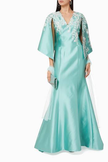 hover state of Mikado Mermaid Embroidered Cape Dress    